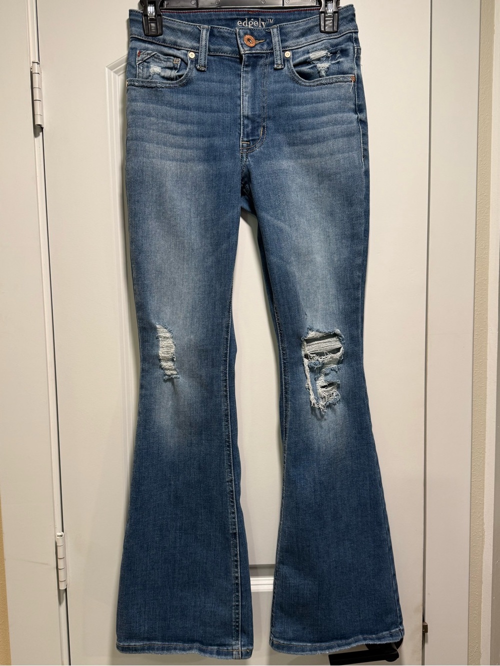 edgely Blue Distressed Flare Jeans
